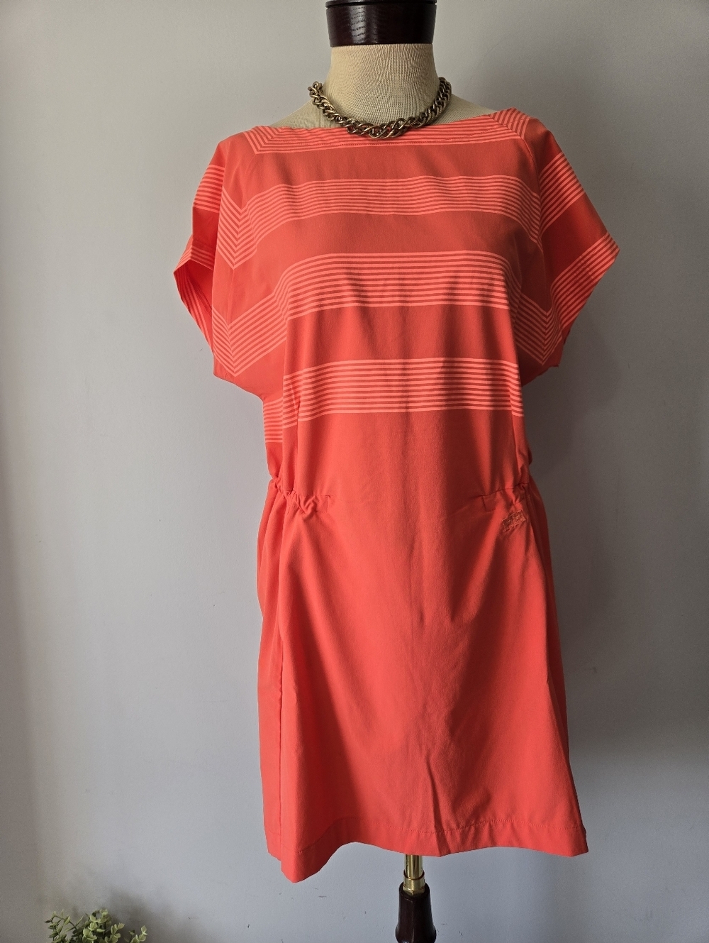 Helly Hansen Coral and White Striped Casual Dress. Size Small